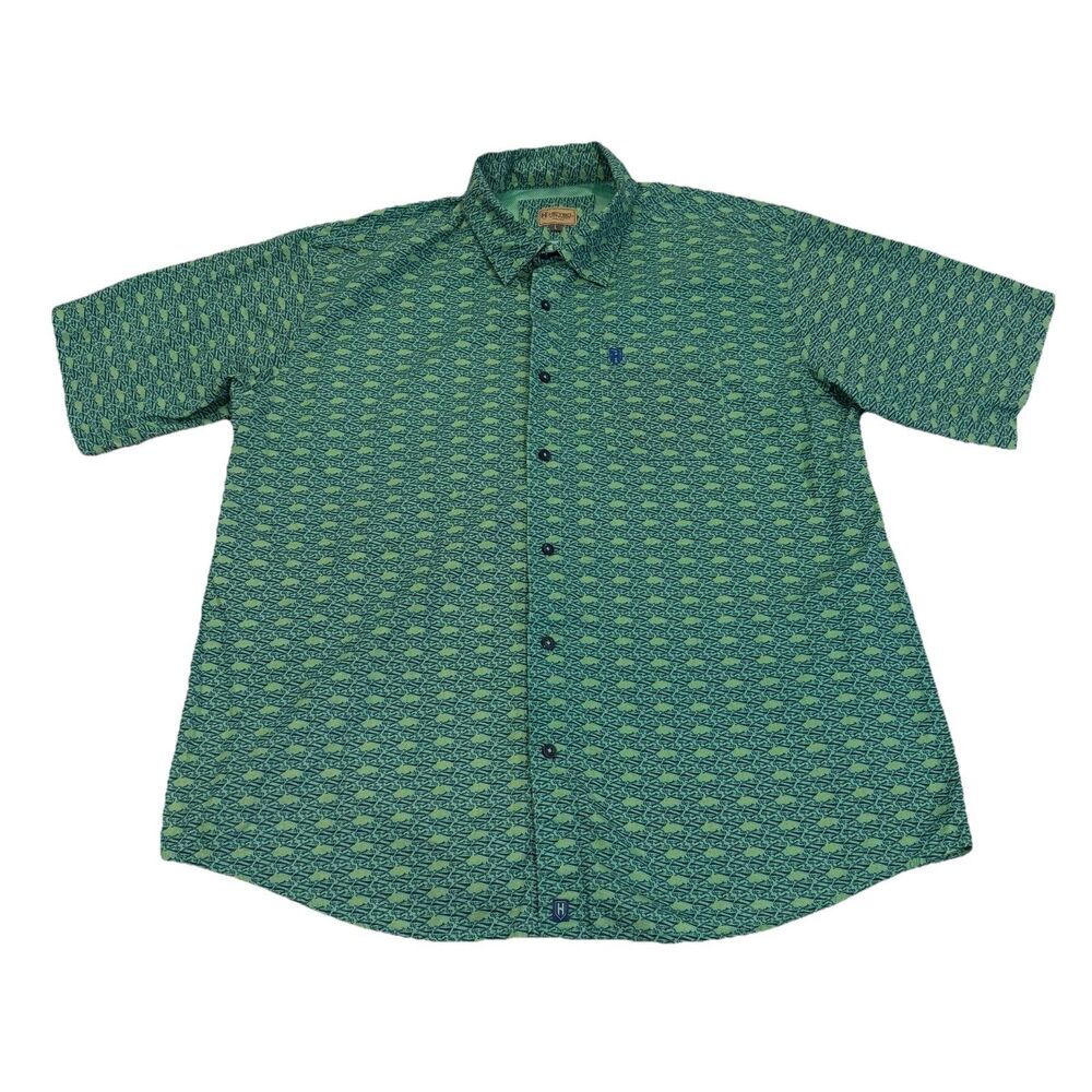 Heybo Mahi Dolphin Fishing Shirt Men’s Vented Short‎ Sleeve Large Button Up